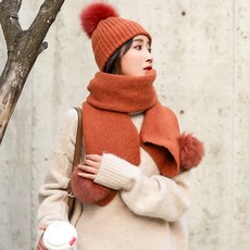 큰 참되다 폭스털 퍼 비니모자 여성 가을 계절 트렌드 보온 니트모자 투