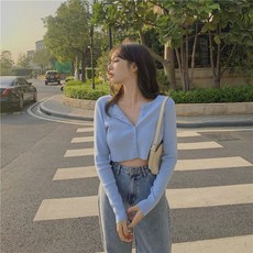 Toonies 여성 슬림 긴 소매 크롭 가디건
