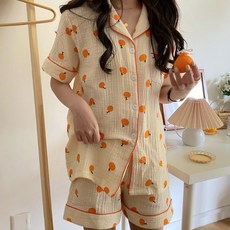 수엠W 여름 요루 면 반팔 반바지 이지 홈웨어 세트