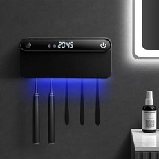 LED 디스플레이가 있는 스마트 살균 칫솔 거치대 벽걸이 타이밍 UV 소독 건조, Black, 1개