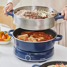 베스트하임 멀티쿠커 대용량 전기분리형 만능 스텐 전골냄비 찜기 ESR-TG60, 네이비