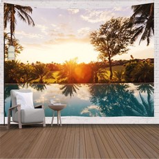 [WanXiang] 자연 풍경 바다 해변 대형 패브릭 포스터 숲 나무 천 가리개 가림막 벽장식 인테리어, 150고X 200폭 + 그림 15