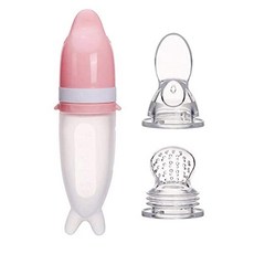 NMT 베이비 푸드 피더 신선한 과일 젖꼭지 피더 Teether 베이비 스퀴즈 이유 스푼 병 실리콘 유아용 병 디스펜스 스푼 먼지 덮개가있는 - P016608BJ5Y81L8, 기본