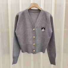 메이킹유 [인기상품/MD픽] 허리잘록 강아지 자수 브이넥 가디건 루즈핏 기본핏 꾸안꾸 캐주얼 20136로마니가디건