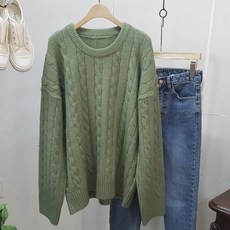 디바스타 여성용 파스텔 꽈배기 풀오버 라운드 니트