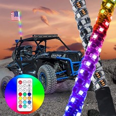 리모터 2pcs 3ft LED 휘핑 라이트(원격 제어 Spiral) RGB 체이스 라이트 오프로드 360°스피어링 라이징 드림 랩핑 Whips, 단일옵션