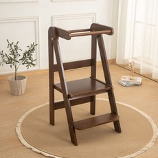 접이식 러닝타워 발판 원목 낙상방지 풋스툴 스툴 사다리 세면대, 호두, 1개