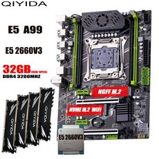 메인보드 교체 호환 마더보드 QIYIDA X99 세트 Xeon LGA20113 E5 2660 V3 32GB4PCs 8GB 3200MHz DDR4 4 채널 SATA 30 nvme M, 1) 마더 보드  CPU  RAM