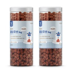 뷰인더펫 강아지간식 말랑큐브 연어 대용량 1kg, 2개, 2개 - 강아지간식말랑큐브