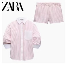 ZARA 여성블라우스 핑크 스트라이프 루즈핏 셔츠 스트레이트 반바지 - 자라블라우스