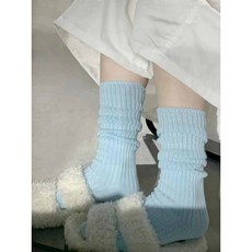 가을 여성 블루 섹시 루즈핏 얇은 면 양말 겨울 블루 학원풍 니트 양말