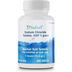 Safrel Sodium Chloride정 1 gm USP | 일반 소금정 15.4g. 전해질 보충기 수화 음료 500개1개 개, 500정, 1개 - 소듐클로라이드