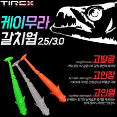 PM 국내산 TIREX 케이무라 갈치웜 10개세트 초고발광 고인장 갈치낚시 칼치 낚시 미끼 지그헤드, 2.5인치, 클리어