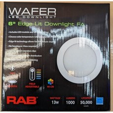 RAB WFRL6R139FA120WS 에지 라이트 웨이퍼 CCT 필드 조절 가능 2700/3000/3500/4000/5000K 올인원 하우징 필요 없음(부드러운 6인치), Smooth, 6"