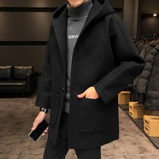 가을 겨울 남자 하프 기장 트렌치 캐주얼 루즈핏 후드 코트