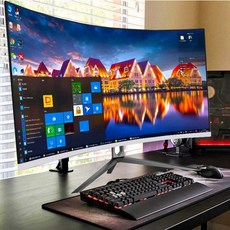 와이드 모니터 32인치 주식투자 LCD 게이밍 곡선 곡면 e스포츠 스크린, 1개, 살구색 32인치 1K 75HZ