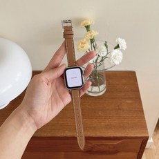 애플워치 7 6 5 4 3 se 호환 프리미엄 앱송 슬림 가죽스트랩 밴드 베이지 에토프 14mm 스트랩, 베이직-카멜브라운