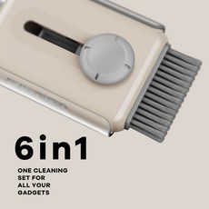 먼지컷 6in1 키보드 에어팟 이어폰 청소 도구 세트, 아이보리, 1개