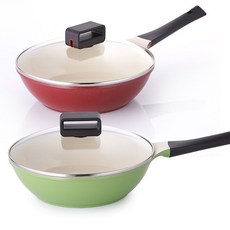 네오플램 에콜론 궁중팬 큐브 30cm + 유리뚜껑, 상세설명 참조, 딥레드