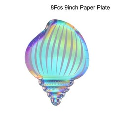인어 파티 쉘 일회용 식기 여름 해변 바다 밑 미니 소형 소형 생일 장식, 02 8pcs 9inch plates