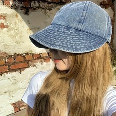 여름 야외를 위한 여성용 와이드 브림 베이스볼 캡비티지 데님 버킷햇솔리드 컬러워싱 디스트레스드로우스트링 선모자