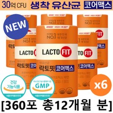  종근당 락토핏 생유산균 코어 코어맥스 프로바이오틱스 아연 LACTO FIT 유산균 랏토핏 락토픽 라토핏 라토픽 라토피 장운동 배변활동 홈쇼핑 방송 건강 식품 정품 60포_6통(총360일)(TMX567_12종) 1개 120g  상품 이미지