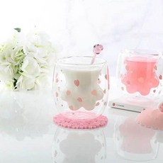 고양이발컵 마니또선물 고양이 스크래치 컵 그물 빨간 고양이 발톱 컵 체리 고양이 발톱, 유리, 로고 원래 포장과 흰색 투명 복숭아 심장