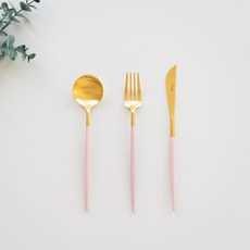큐티폴고아 핑크 디너 3종세트(골드) 스푼 포크 나이프