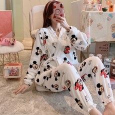 미키 마우스 극세사 잠옷 디즈니 랩스타일 파자마 상하의세트 임산부 잠옷 수유복