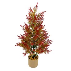weitao 로맨틱한 미니 측백나무 조화 화분 장식 세트 크리스마스 소형 트리 분재 인테리어, 가을 레드(45cm), 1개