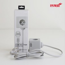 번개표 큐브 디자인 멀티탭 4000W 고용량 USB C타입 멀티 콘센트 1.8M 여행 캠핑 가정용, 1개, 회색