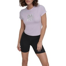 DKNY 여성용 포일 로고 반소매 베이비 티 오키드/실버 M 123745, X-Large, Orchid/Silver