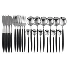 식기세척기 24pcs 골드 식기 세트 18/10 스테인레스 스틸 식기 세트 식기 세척기 안전 칼 세트 선물 상자, 01 CHINA, 25 라이트 그레이