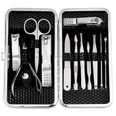 ZIZZON Manicure Pedicure Kit Nail Clippers Set o ZIZZON 매니큐어 페디큐어 키트 손톱깎이 12개 세트 전문 미용 키트 고급스러, Black, 1개