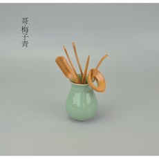 One Leaf Ark 아이스 크랙 보틀 다기 액세서리 차통 대나무 티스푼 세트, 청자 차 양동이 대나무 5 조각 세트, A, 1개
