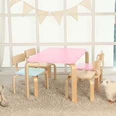 일루일루 프로스 테이블 세트 스퀘어형 (책상1개+의자2개) 어린이 영유아 아동 키즈카페 어린이테이블, 핑크책상+내추럴2개(의자)
