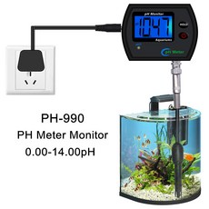 측정기 PH-990 디지털 PH 미터 모니터 수질 테스터 0.00-14.00pH 대형 스크린 백라이트 디스플레이 어댑터, 협력사, 1개