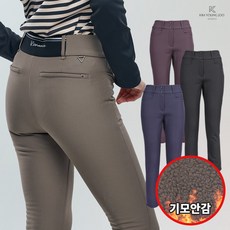 [김영주스포츠] 포근핏 여성 겨울 프리미엄 기모 뒷밴딩 투버튼 세미 일자 골프 바지