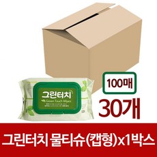 MDT4261 그린터치 물티슈100매(캡형) x1박스(30개) 피톤치드 (캡물티슈/하나로마켓/대용량물티슈/유아물티슈)