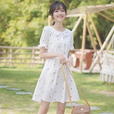 베이비돌원피스 미디엄스커트 꽃무늬 베이비카라 짧은소매 여성원피스