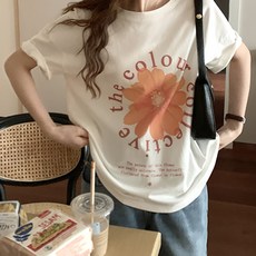 네모엔룩 여성용 더플라워 라운드넥 반팔 티셔츠