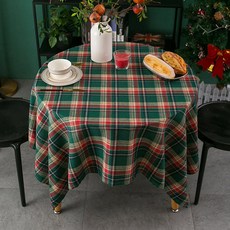 뉴라인 겨울 크리스마스 홈파티 체크 식탁보 테이블보, 90*140cm, 그린