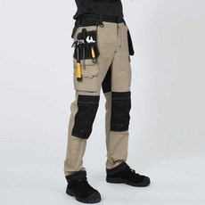 작업복 팬츠 바지 엔지니어 차량 수리 정비 멀티 포켓, 그레이+무릎 패드 M 170cm, 1개