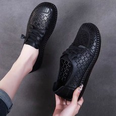 cisanny 여성 봄 가을 무지 편하다 플랫 중년 여성 엄마 슈즈 로퍼 일상 빅사이즈 통기성이 있는 슬립온 운동화 미끄럼 방지 신발 2컬러 35~41