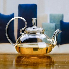 냉수 차 티팟 대형 티팟 투명 무연 유리 테이프 내열 컵 필터 세트 꽃 한줌, 1개, 600ml