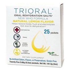 TRIORAL Natural Lemon w/ Stevia Oral Rehydration Salts World Health Organization WHO New Formula for Food Poisoning Hangover Prevention and Relie, 본문참고, Package Quantity = 25