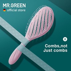 두피관리기 머리마사지기 MR.GREEN-할로우 아웃 헤어 브러시 두피 마사지 빗 스타일링 탈곡기 빠른 건조 탈지기 도구 젖은 곱슬 머리, 1.Mr-7773GR(GREEN), 1개