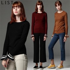 리스트 스트라이프 벨슬리브 솔리드 니트 풀오버