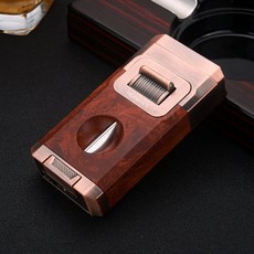 더블 제트 플레임 시가 토치 라이터 담배 V 커터 시가 거치대 라이터 길로틴 Feuerzeug 액세서리 파이, 02 02 Yellow lighter, 1개