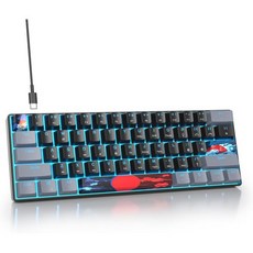 Protable 60% 게이밍 키보드 기계식 미니 컴팩트 RGB 백라이트 61키 Mac Win용 파란색 스위치 유선 사무용 키보드Dolch 블루, Dark/red Switch, Dark/red Switch